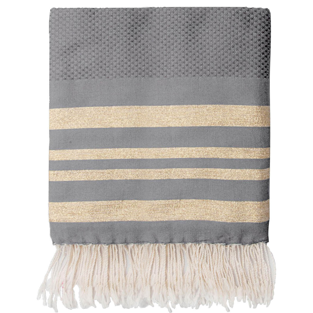 Febronie Fouta Famiglia XXL nid d'abeille Hamptons taupe/doré -  200x200 cm