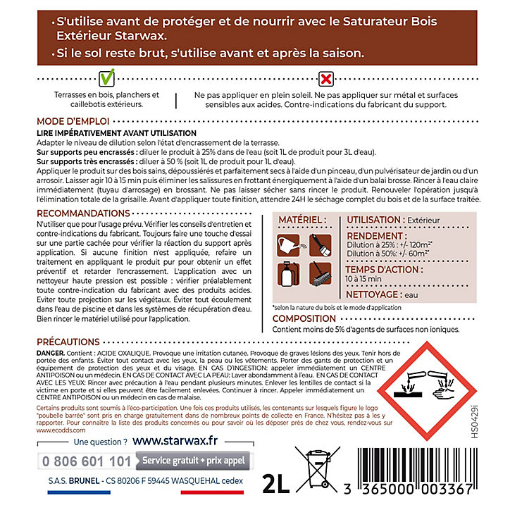 Dégrisant concentré terrasses bois Starwax 2L