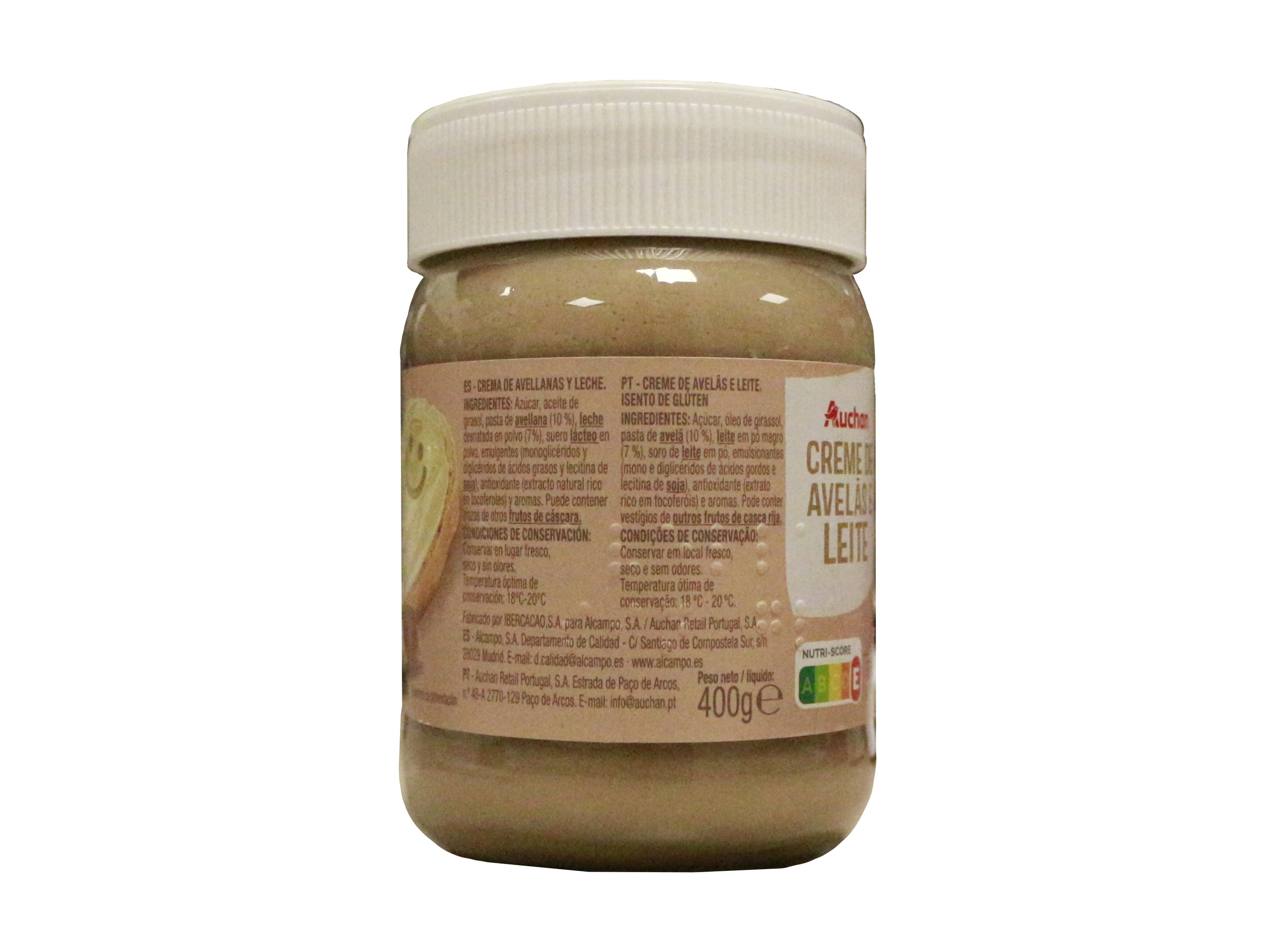 CREME PARA BARRAR AUCHAN AVELÃ E LEITE 400G