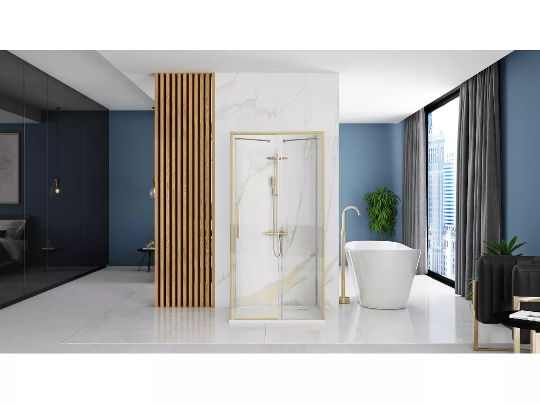 Cabine De Douche Murale Rea Rapid Slide 100X80 Brush Gold