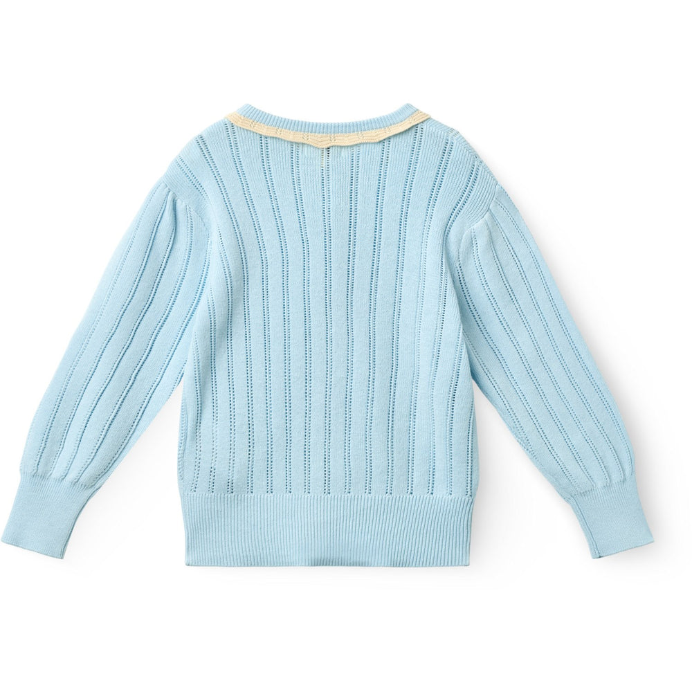 Køb COPENHAGEN COLORS Ice Blue/Cream Comb. Strikket Pointelle Cardigan