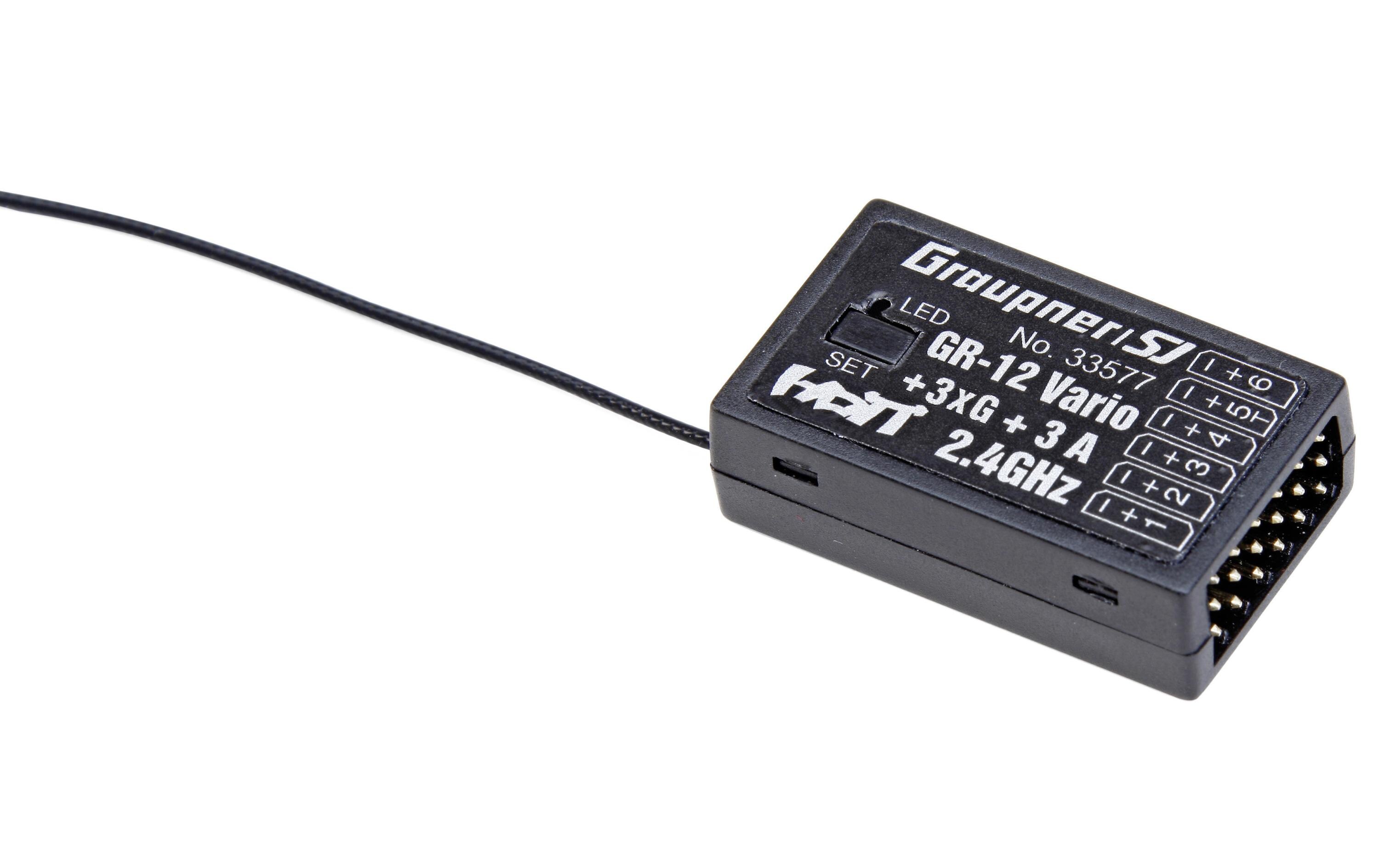 Empfänger GR-12 HoTT 3-Achs Gyro + A-Meter + Vario<br>6-Kanal-Empfänger für Flugzeuge und Helis