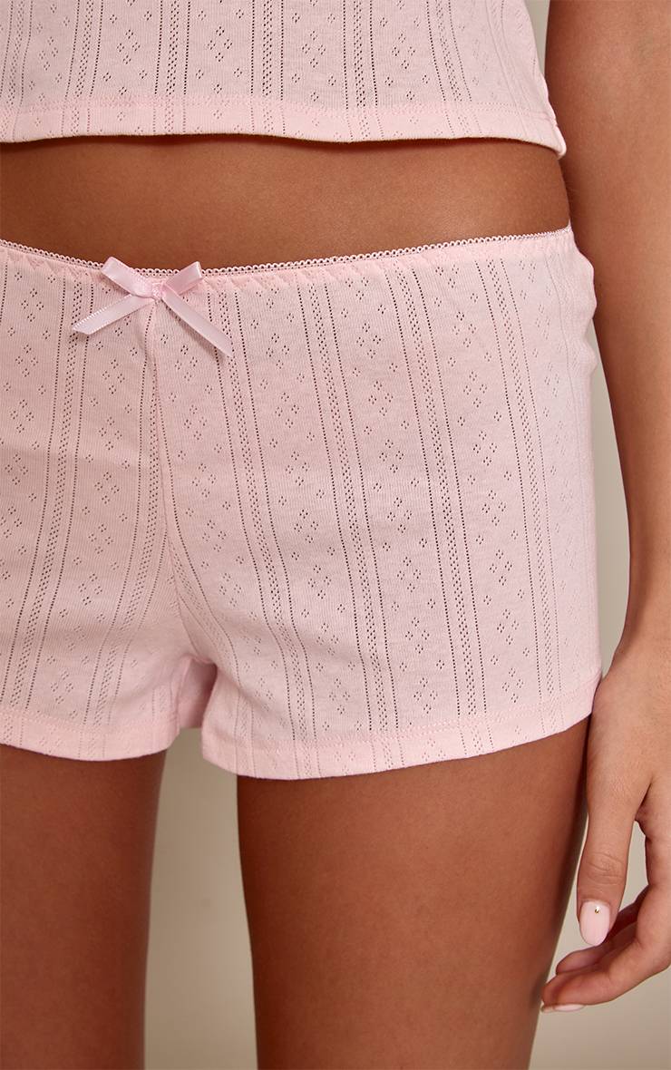 Rose Bébé Short De Pyjama Mini Ajusté Pointelle À Motif Fleuri Blanc