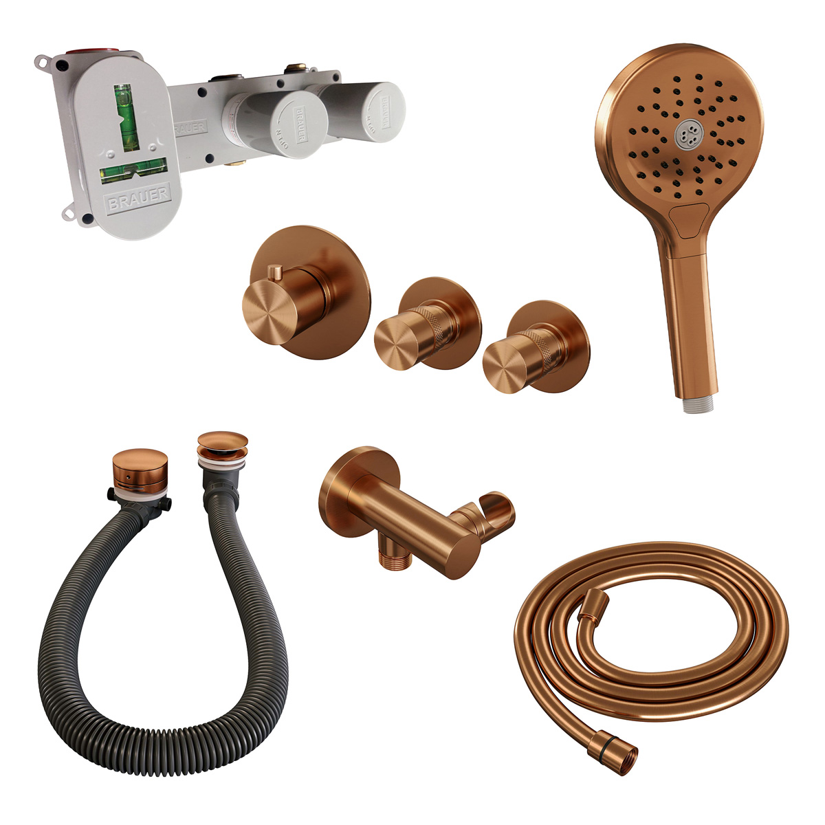 Brauer Copper Edition inbouw badkraan met badvulcombinatie en 3 standen handdouche geborsteld koper PVD