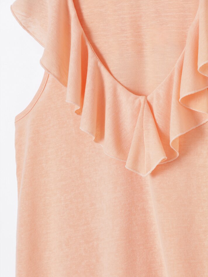 Blusa sem mangas com babados - Pêssego