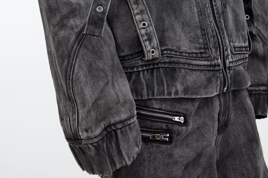 Nataro - Mid Rise Washed Wide Leg Cargo Jeans