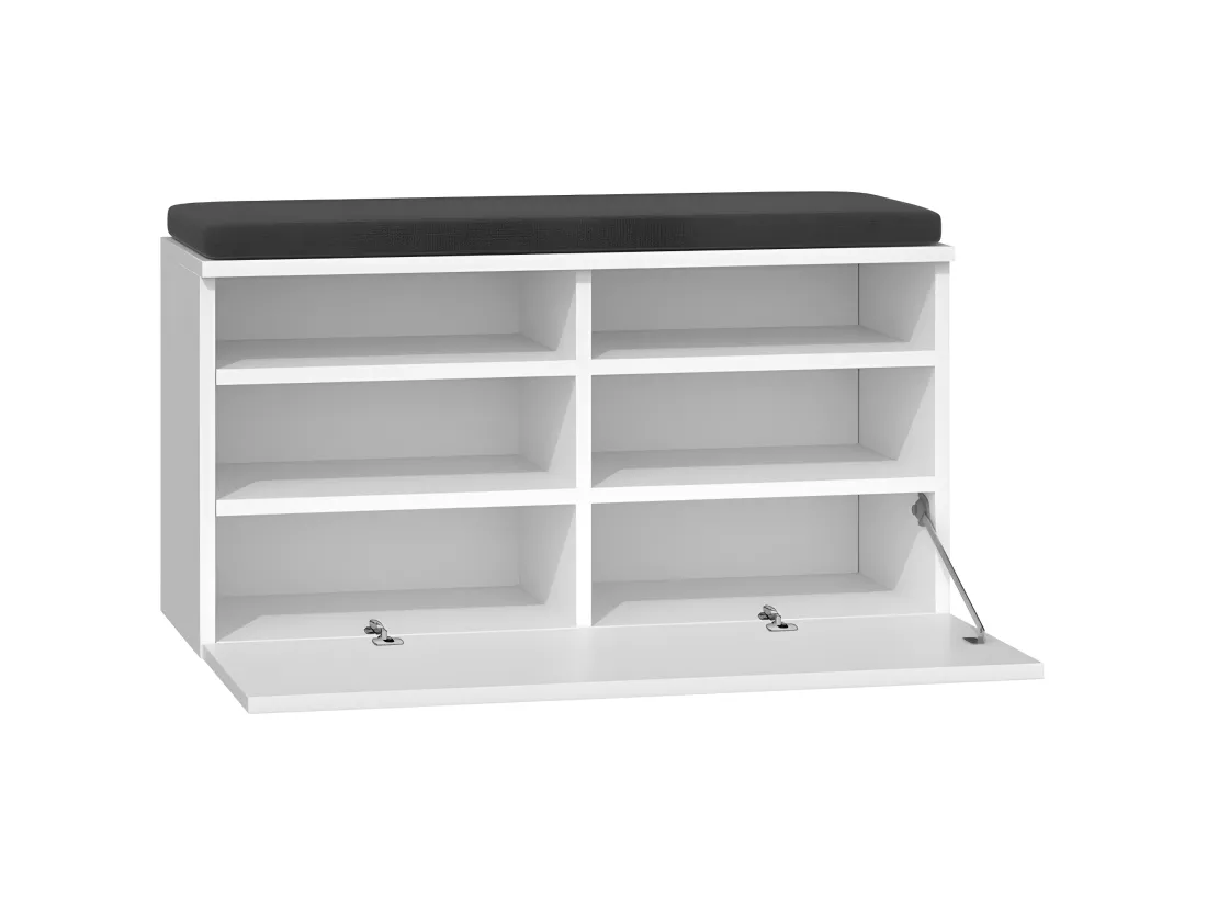 RIVI | Armoire à chaussures + siège + rangement | Porte basculante | 46x85x35 | 6 étagères | Meuble chaussures