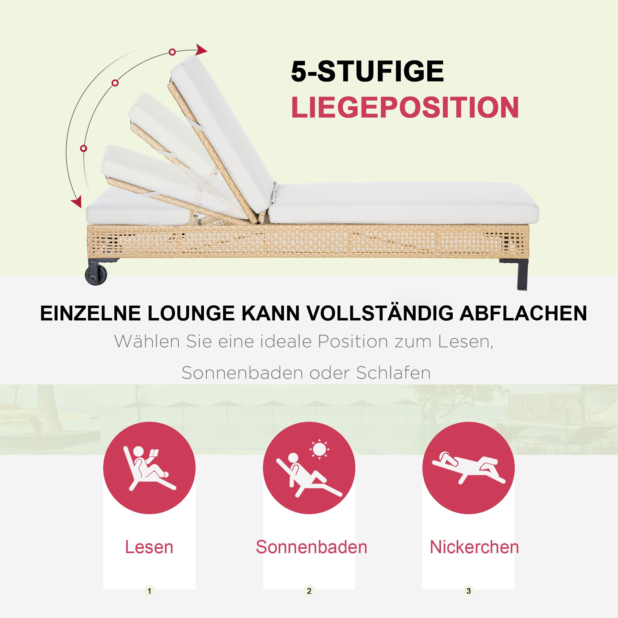 Outsunny Gartenliege mit verstellbarer Rückenlehne bunt 65L x 200B x 31H cm