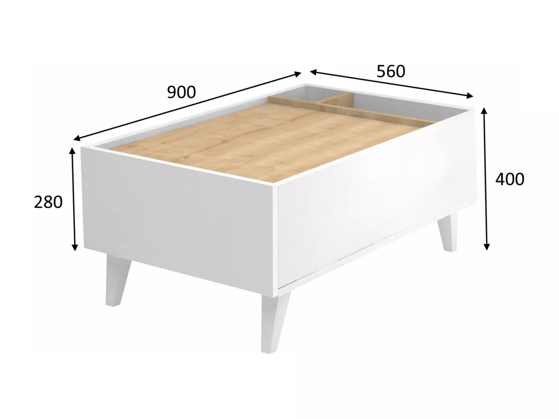 Table basse avec 1 tiroir et 2 niches - Naturel et blanc - ISALIA