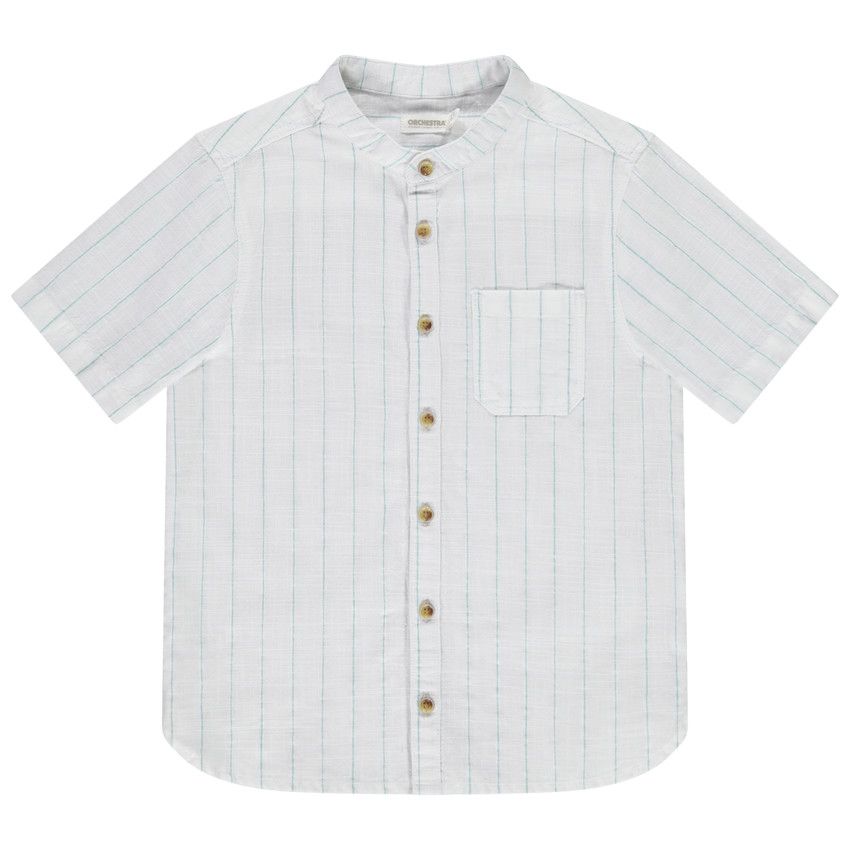 Chemise manches courtes rayée col mao pour garçon - Blanc