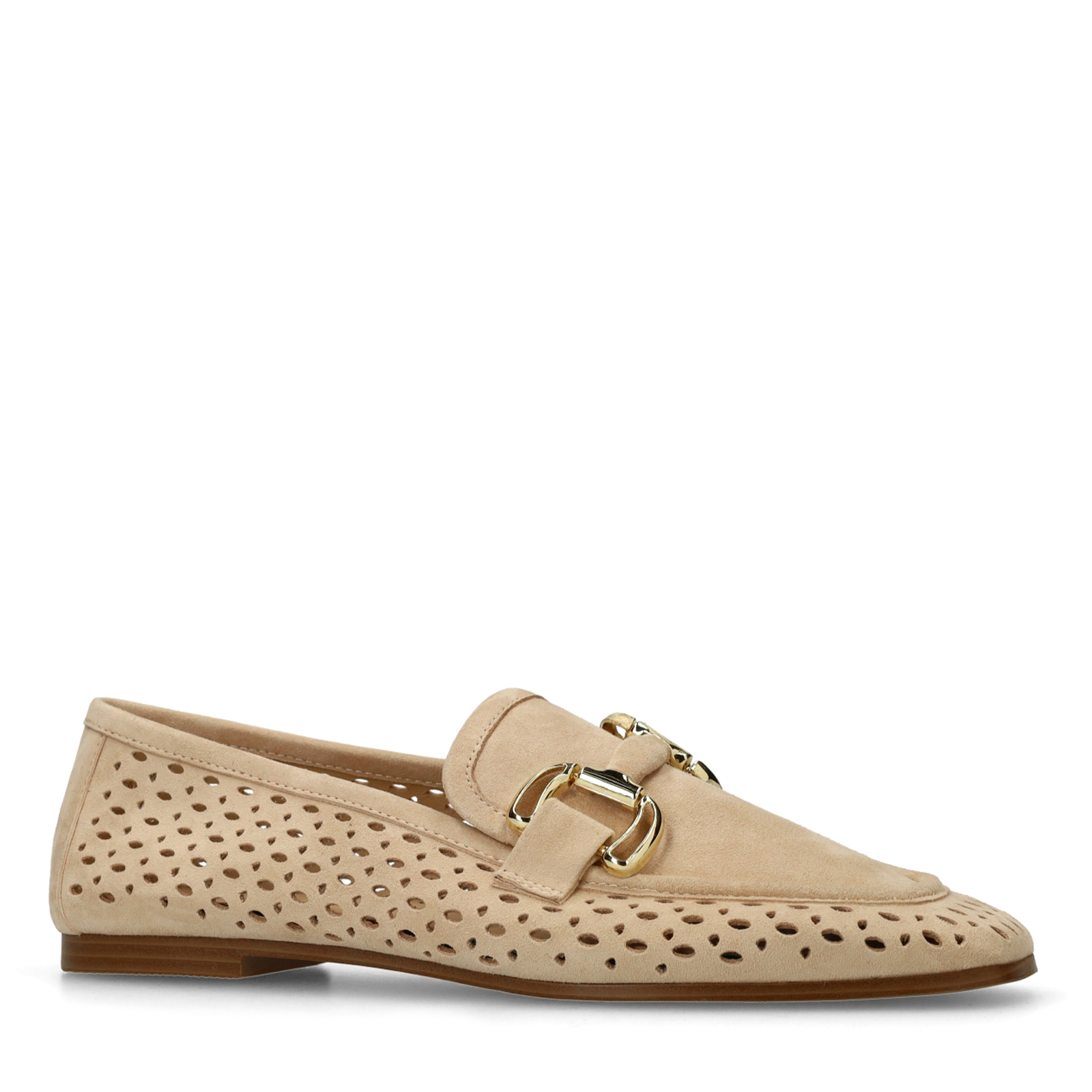 Beige leren loafers met gouden chain