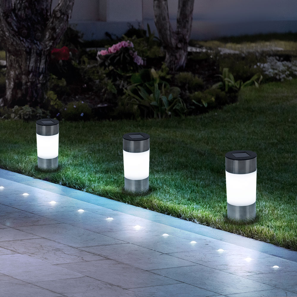 Sechs elegante Solarleuchten aus Edelstahl