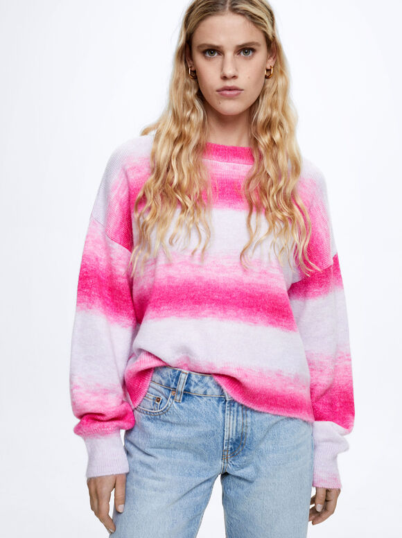 Suéter de tricô com gola redonda - Rosa