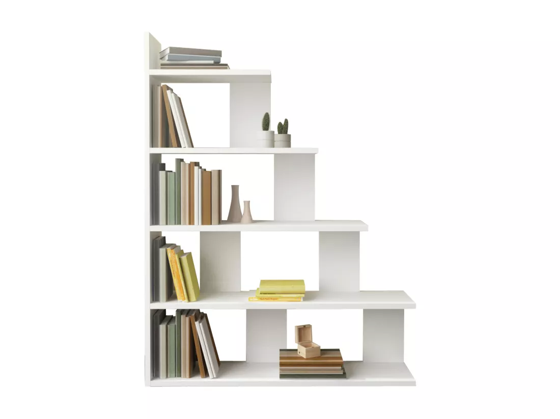 Bibliothèque échelle 120 cm et 5 étagères, design reversible (Blanc)