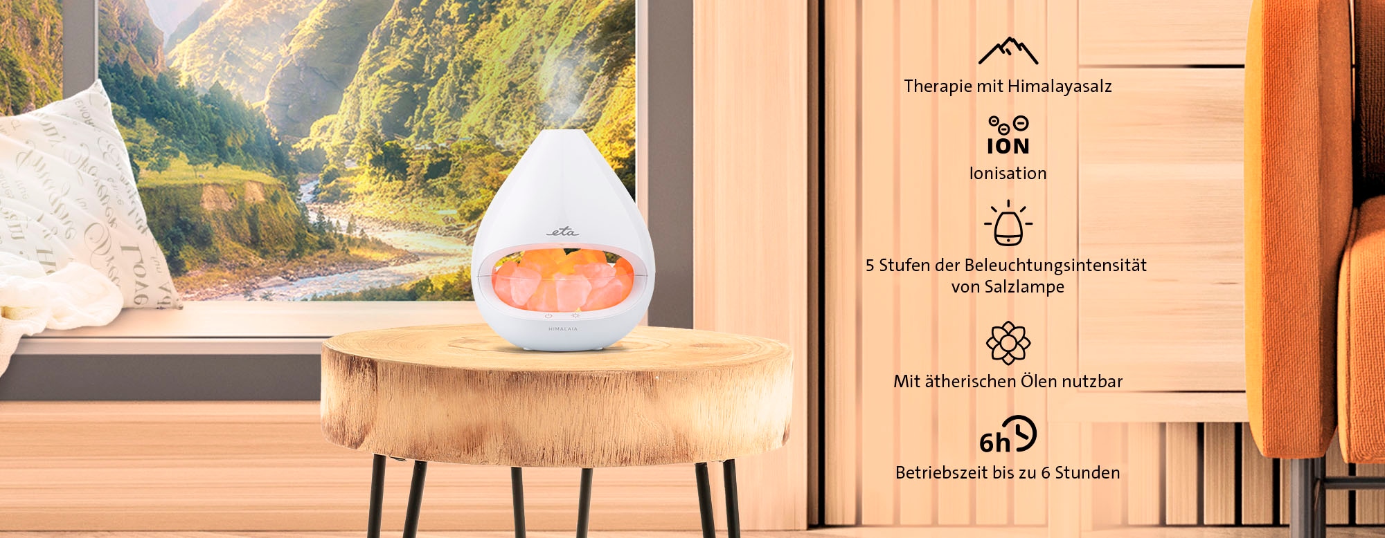 eta Diffuser »Himalaia,  Aroma Diffuser« 0,16 l Wassertank mit Himalayasalz und Ionisation