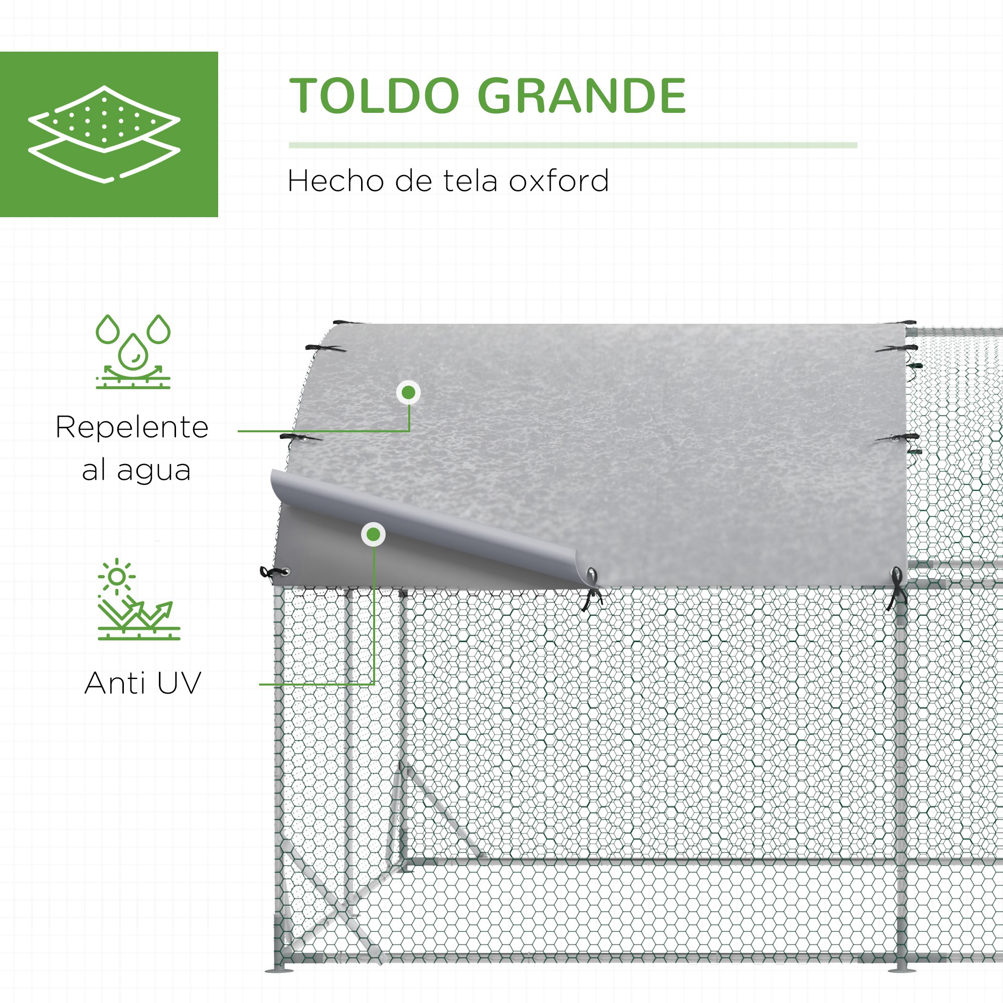 Galinheiro grande para exterior PawHut, gaiola de aço galvanizado com cobertura de tecido Oxford, cercado e trava para 12 a 18 galinhas, coelhos e outras aves, 5,7 x 2,8 x 1,97 m, prata