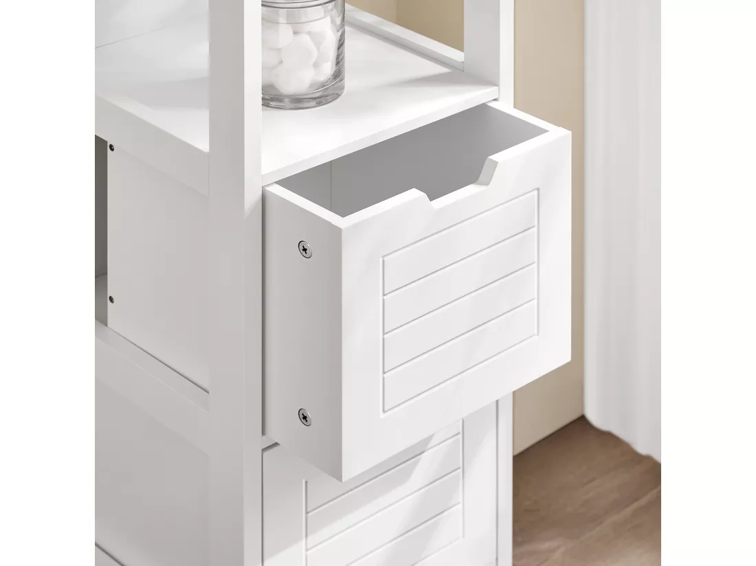 Meuble Colonne Meuble Bas de Salle de Bain Armoire Toilette – 1 étage et 2 tiroirs, FRG127-W