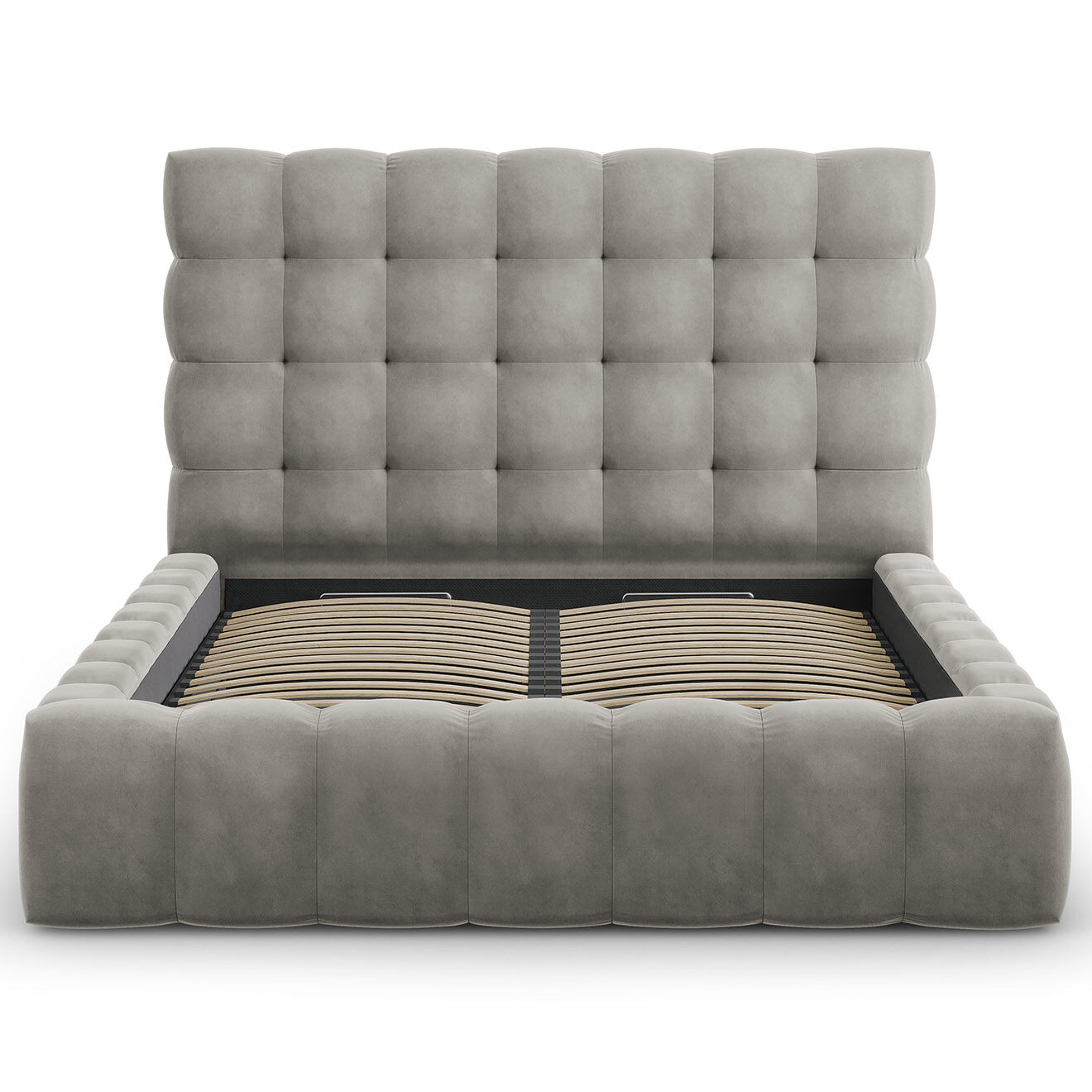 Cosmopolitan Design Lit avec coffre de rangement Bali Velours gris clair - 140x200 cm