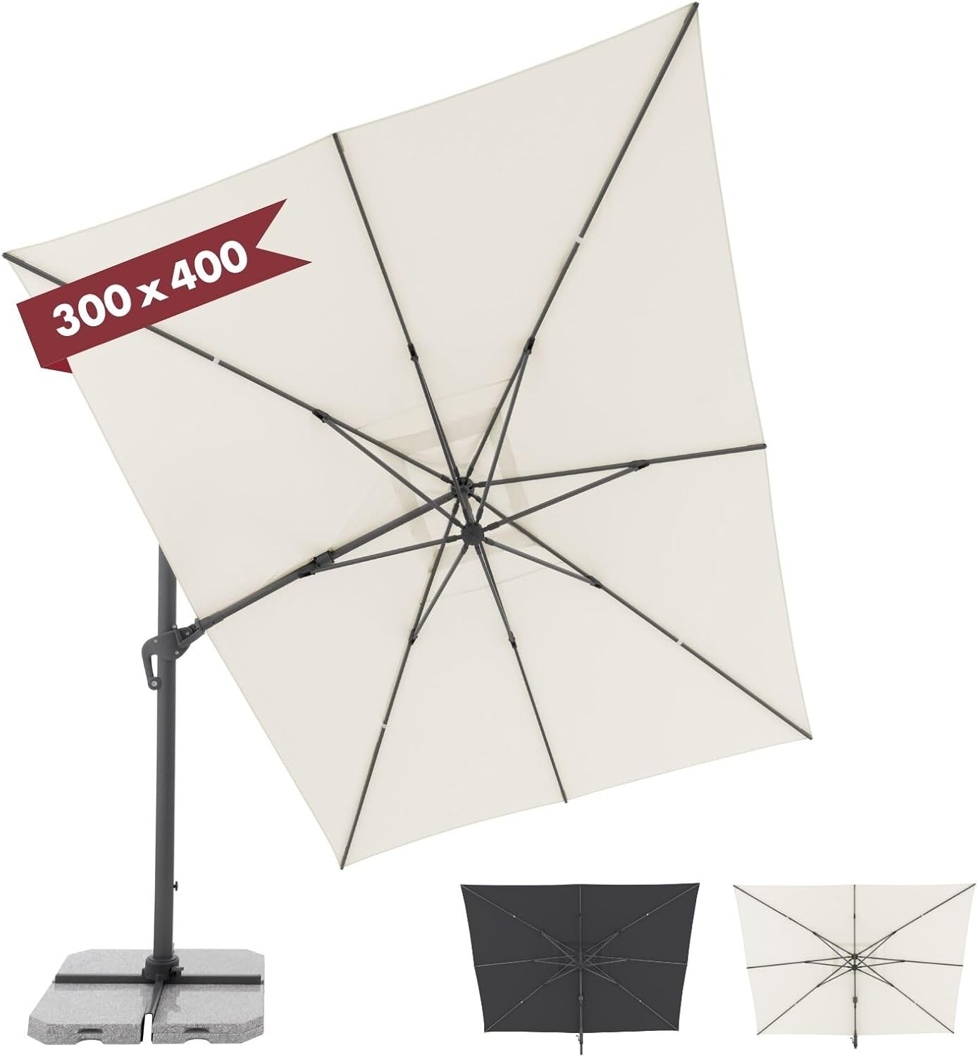 Doppler großer Pendelschirm Jack 400x300cm Natur I Sonnenschirm für Terrasse I Ampelschirm knickbar I Kurbelschirm UV-beständig aus Aluminium I Multifunktions-Pendelschirm