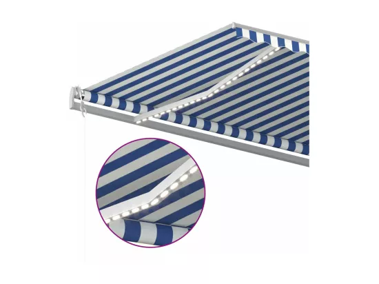Auvent manuel rétractable avec LED 6x3 m Bleu et blanc
