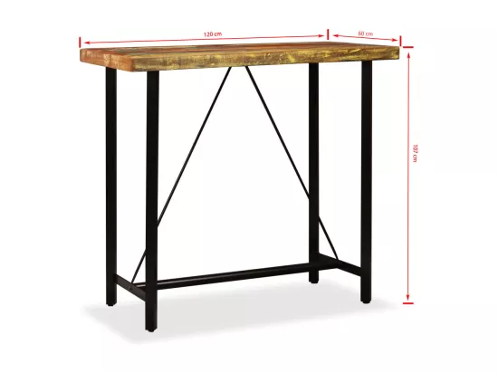 Ensemble de bar 5 pcs Bois massif recyclé et cuir véritable