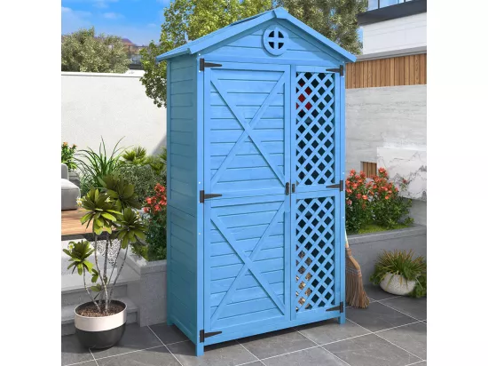 Abri de jardin en bois massif traité pour rangement extérieur résistant aux UV et intempéries sans entretien couleur bleu marine