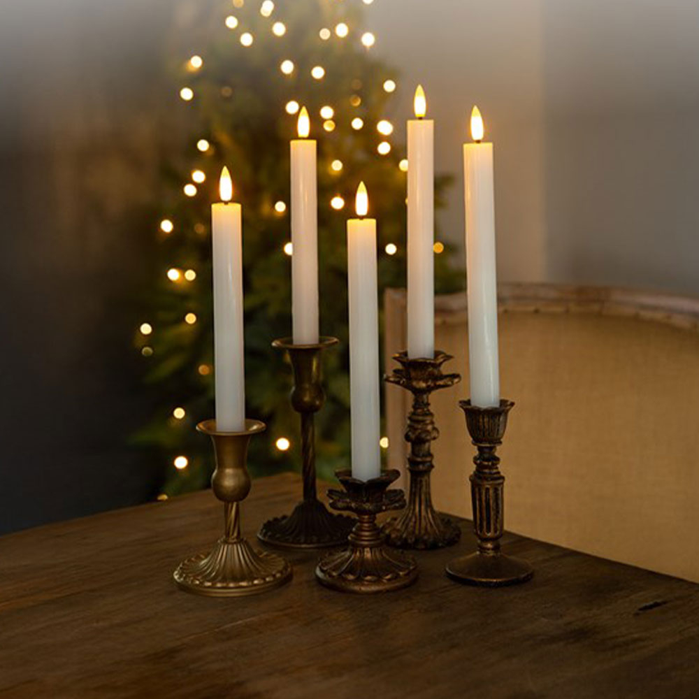 (5er Set) Echtwachs LED Stabkerzen Home Deko Stimmungsleuchte Dimmbar inkl. Fernbedienung (Batteriebetrieben) - Warmweiss