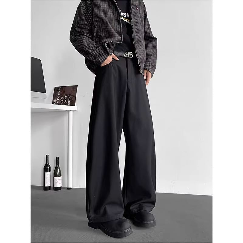 Posive - Mid Rise Plain Wide Leg Dress Pants
