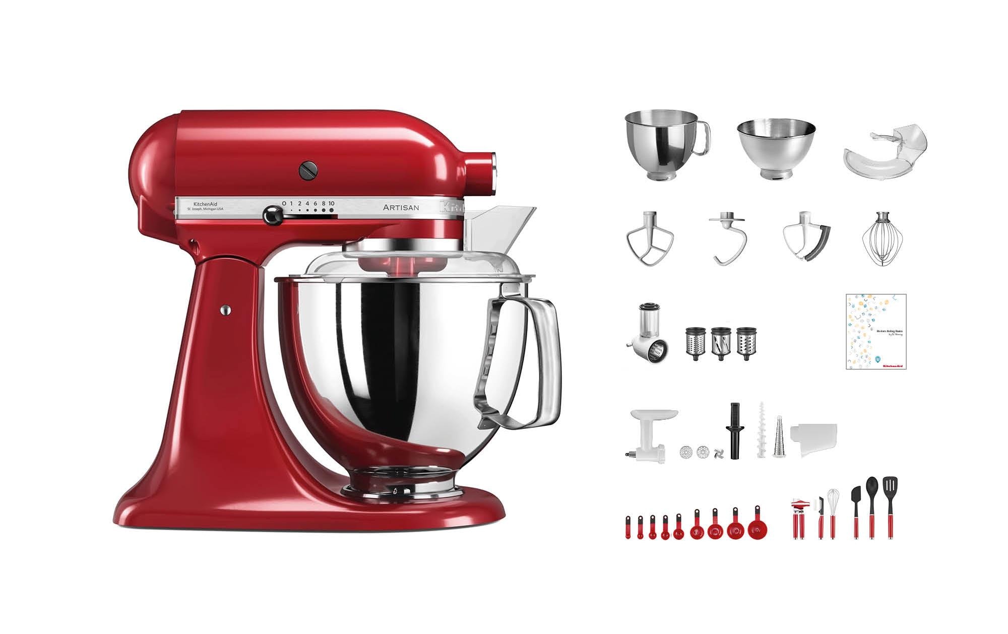 Küchenmaschine Artisan KSM200 Rot<br>Swiss Anniversary Set mit umfangreichem Zubehör