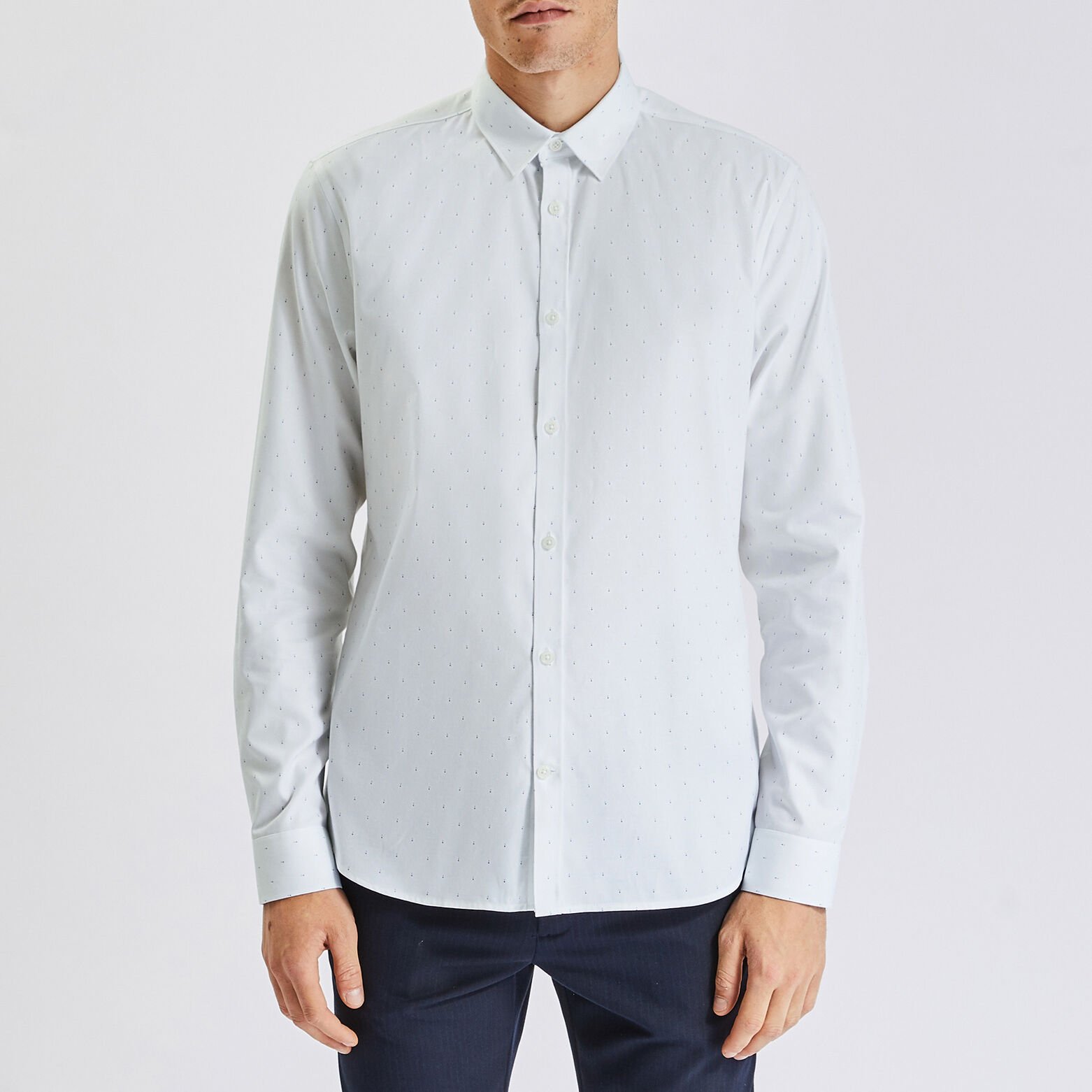 Chemise slim sans repassage imprimé micro géo coto Blanc
