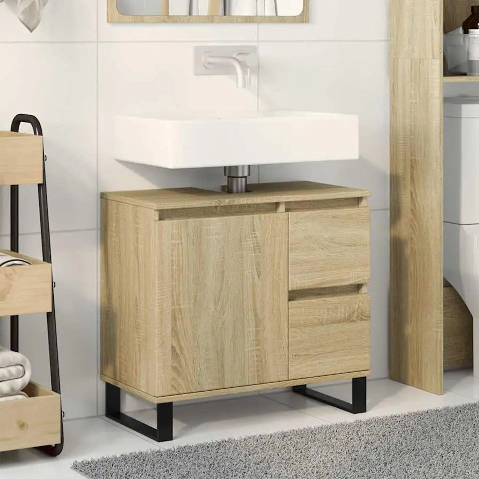 vidaXL - Sonoma eiken Wastafelonderkast met 1 deur 2 lades - 65x33x60 cm