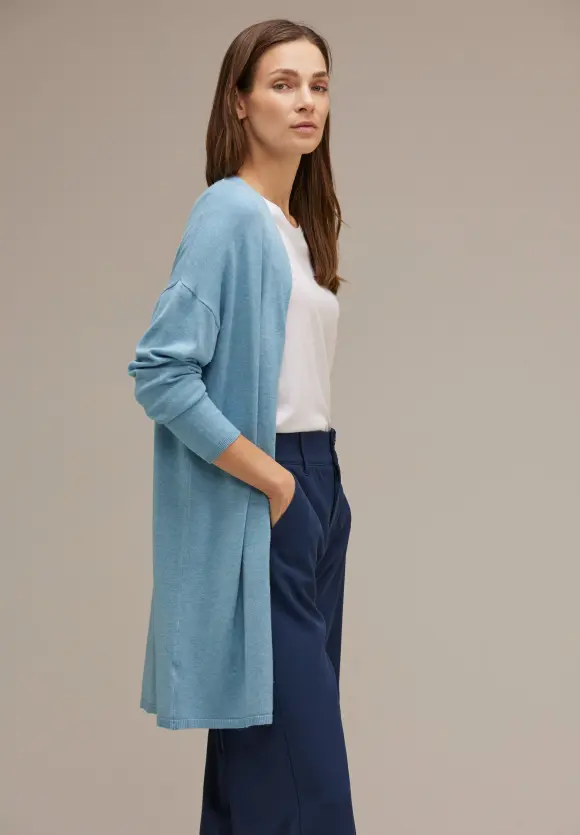 Langer Cardigan - hazy blue melange