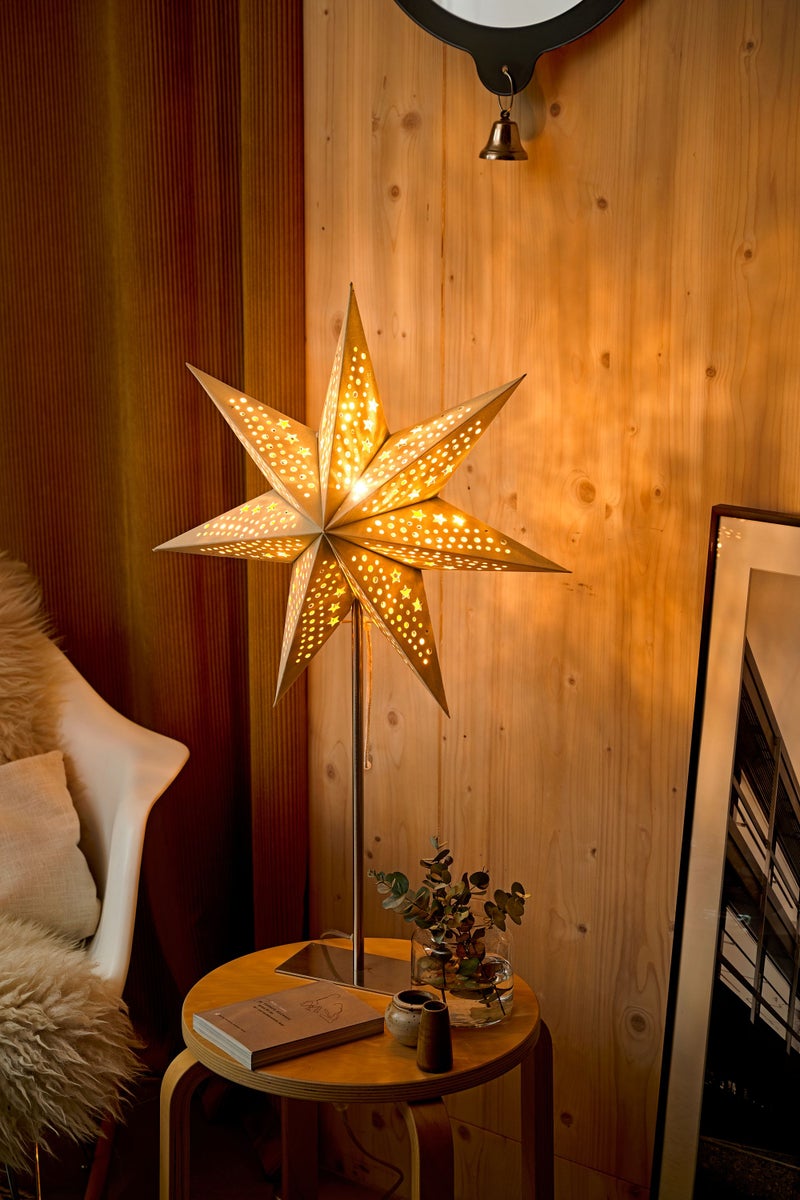 Sterntaler decoratieve ster | Papieren kerstster | Fluweel | Opvouwbare ster met standaard | 45 cm | Binnengebruik | Gloeilamp | Stekker