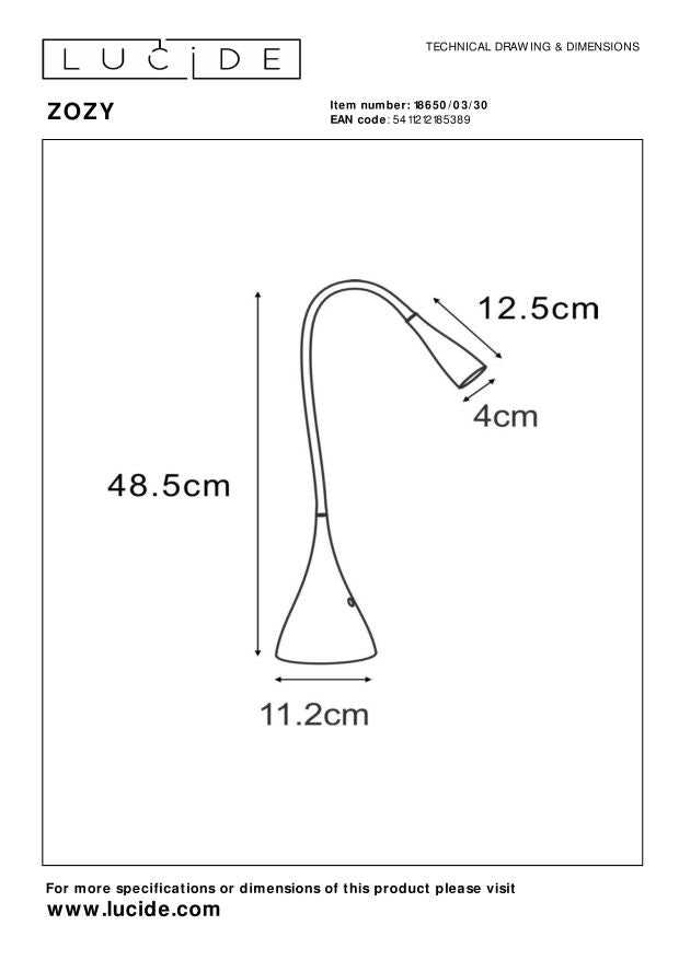 Lucide ZOZY Bureaulamp - Zwart