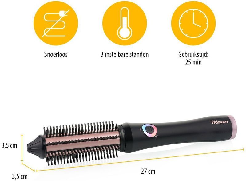 Tristar - HD-2503 - Draadloze Haarborstel - Zwart Rose - Cordless Range