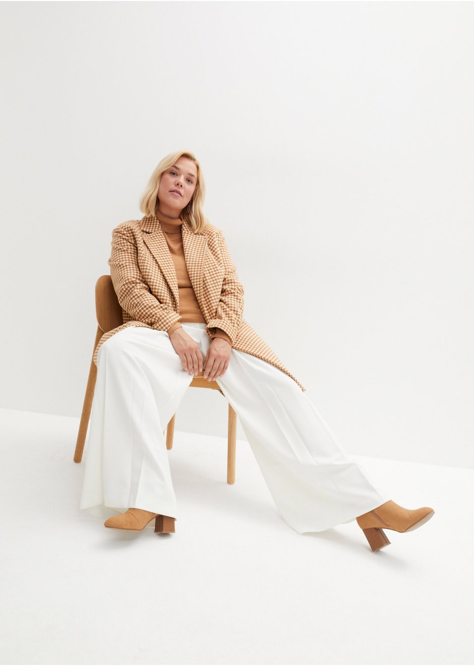 Manteau à motif pied-de-poule avec teneur en laine