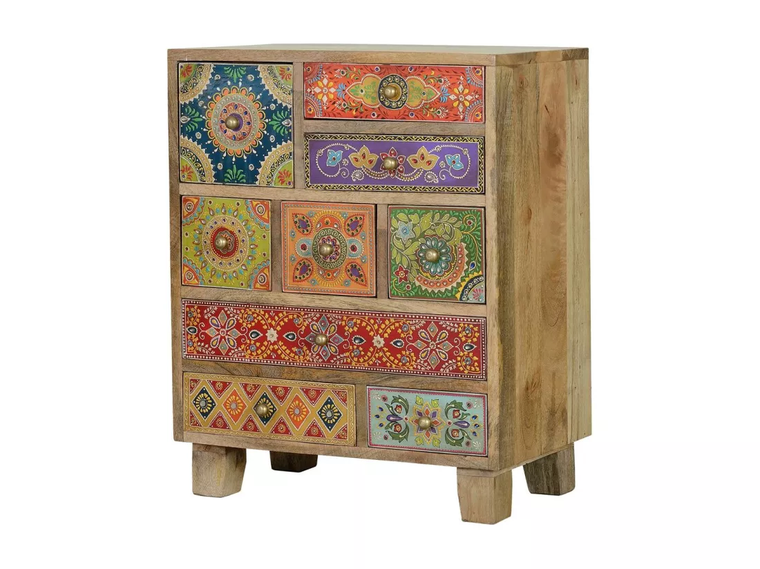 Table basse en manguier multicolore peinte à la main MULTICOLOR.Giner y Colomer.63x30x52