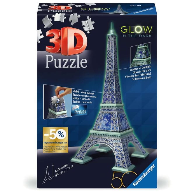 3D Puzzle - Eiffelturm - Glow in the dark Edition - 216 Teile - 50 Jahre Ravensburger