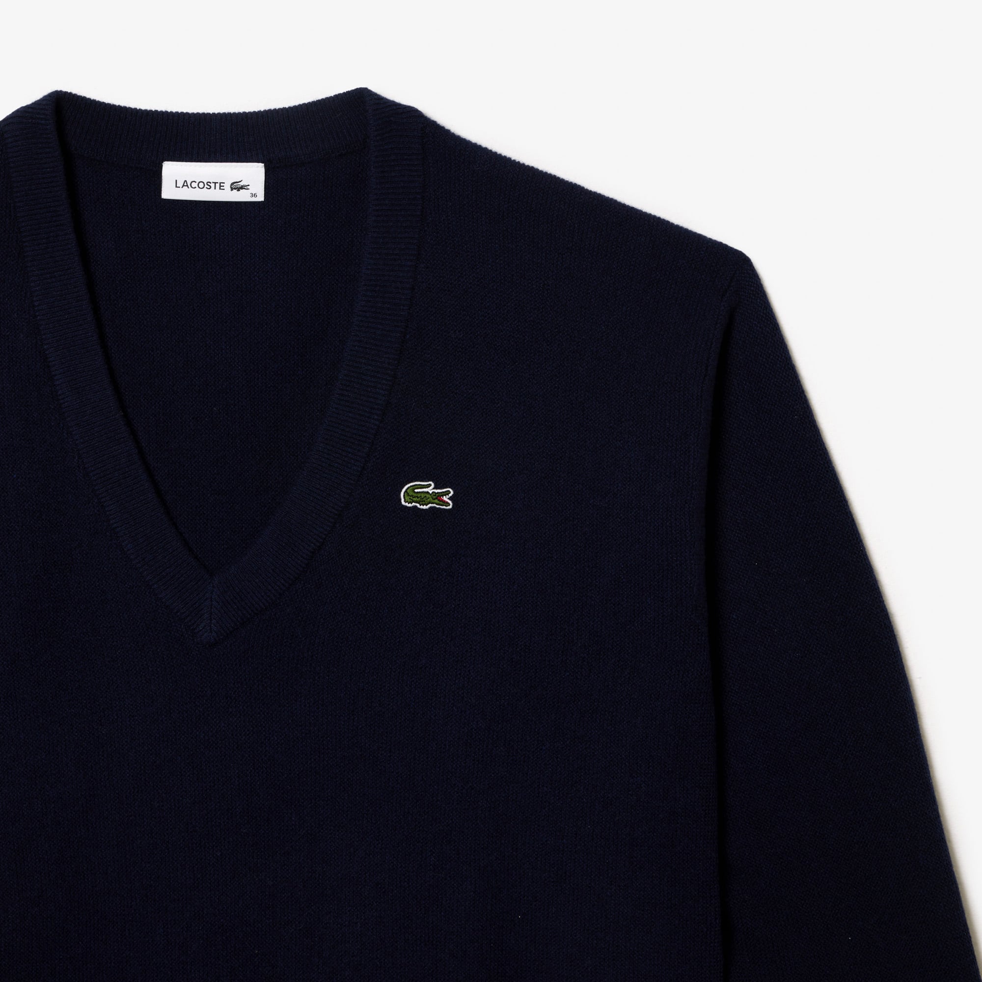Pull femme Lacoste col en V uni en laine Pullovers - Bleu - Lacoste - Femme