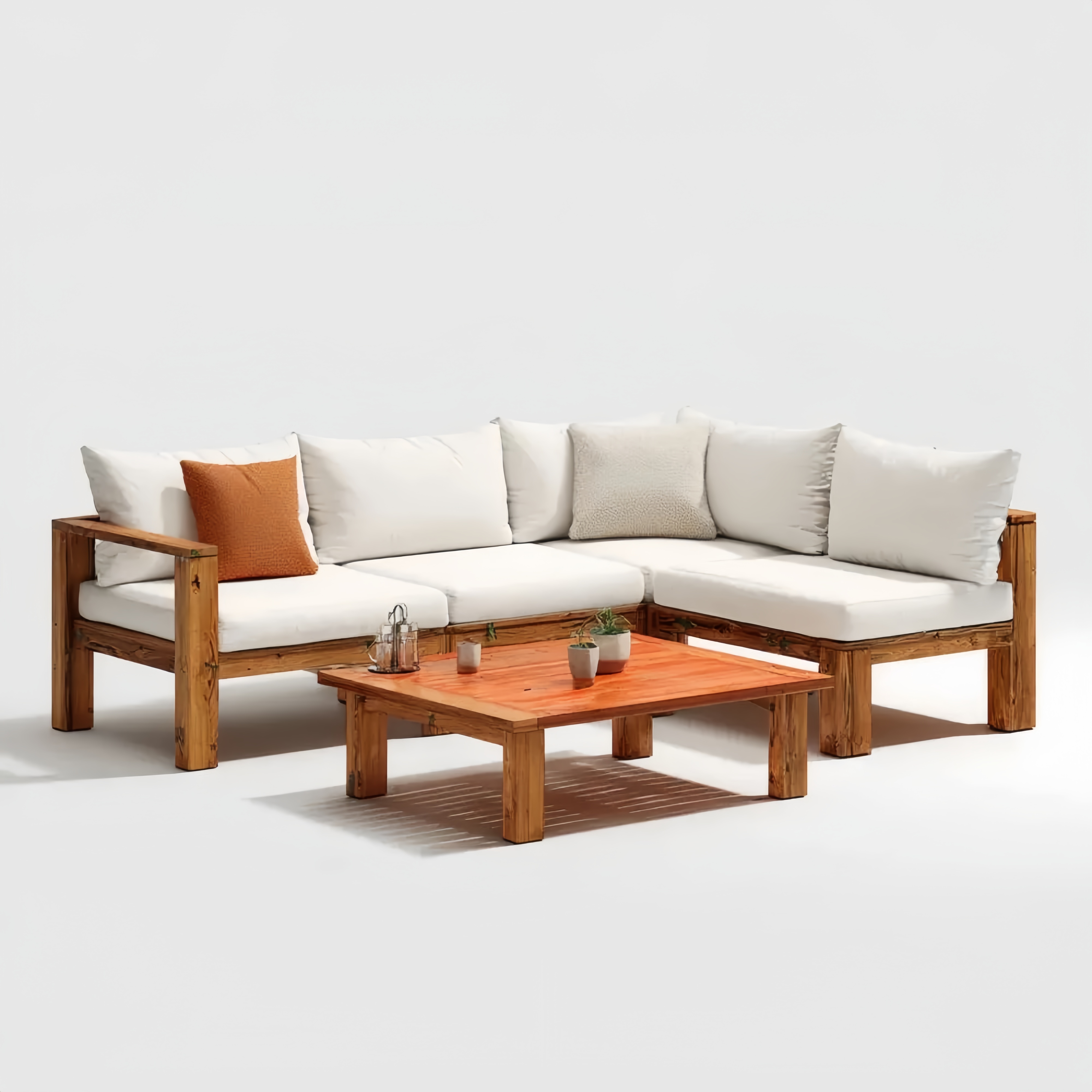 Ecksofa-Set Holz 150x65x75 cm & Tisch 60x60x35 cm – Weiß – Modernes Design