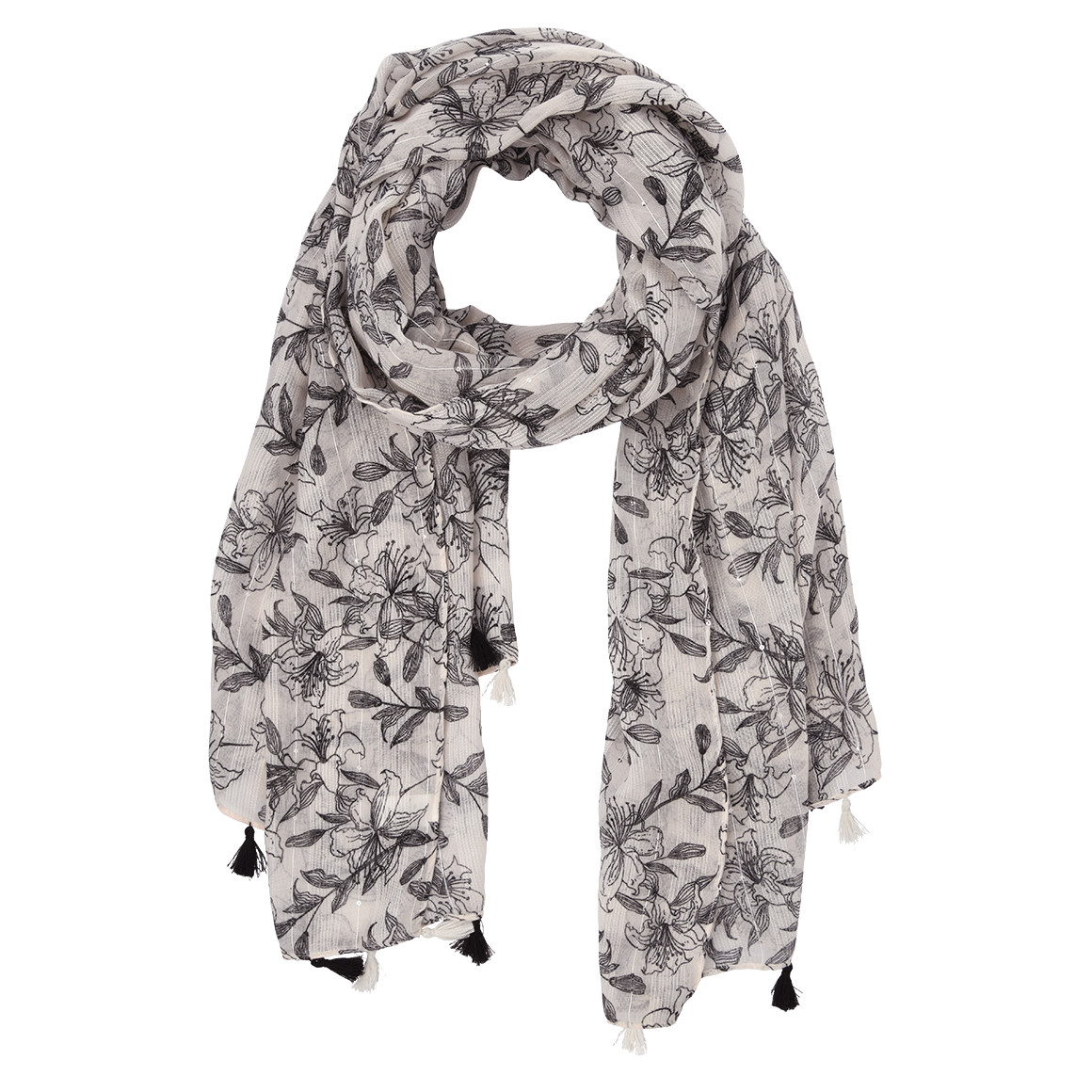Gina Benotti Damen Tuch mit Blumen und Pailletten schwarz / weiss