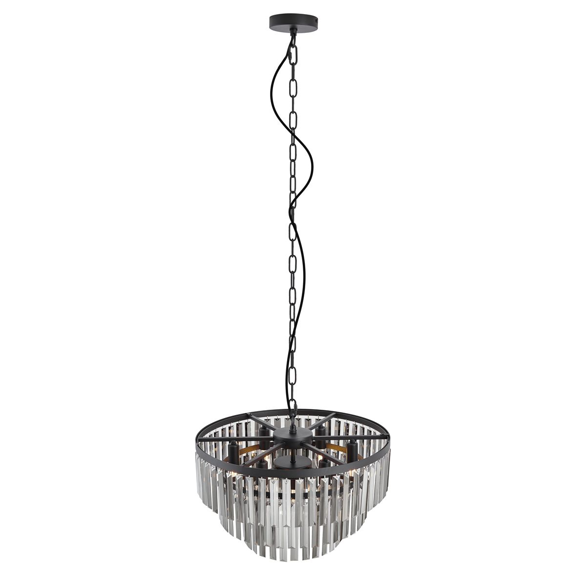 Moderne kroonluchter zwart met smoke glas 9-lichts - Amel