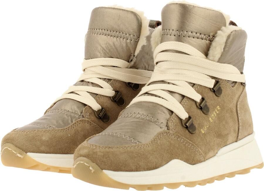 Bullboxer Beige Suède Enkelboots met Stijlvolle Details Beige