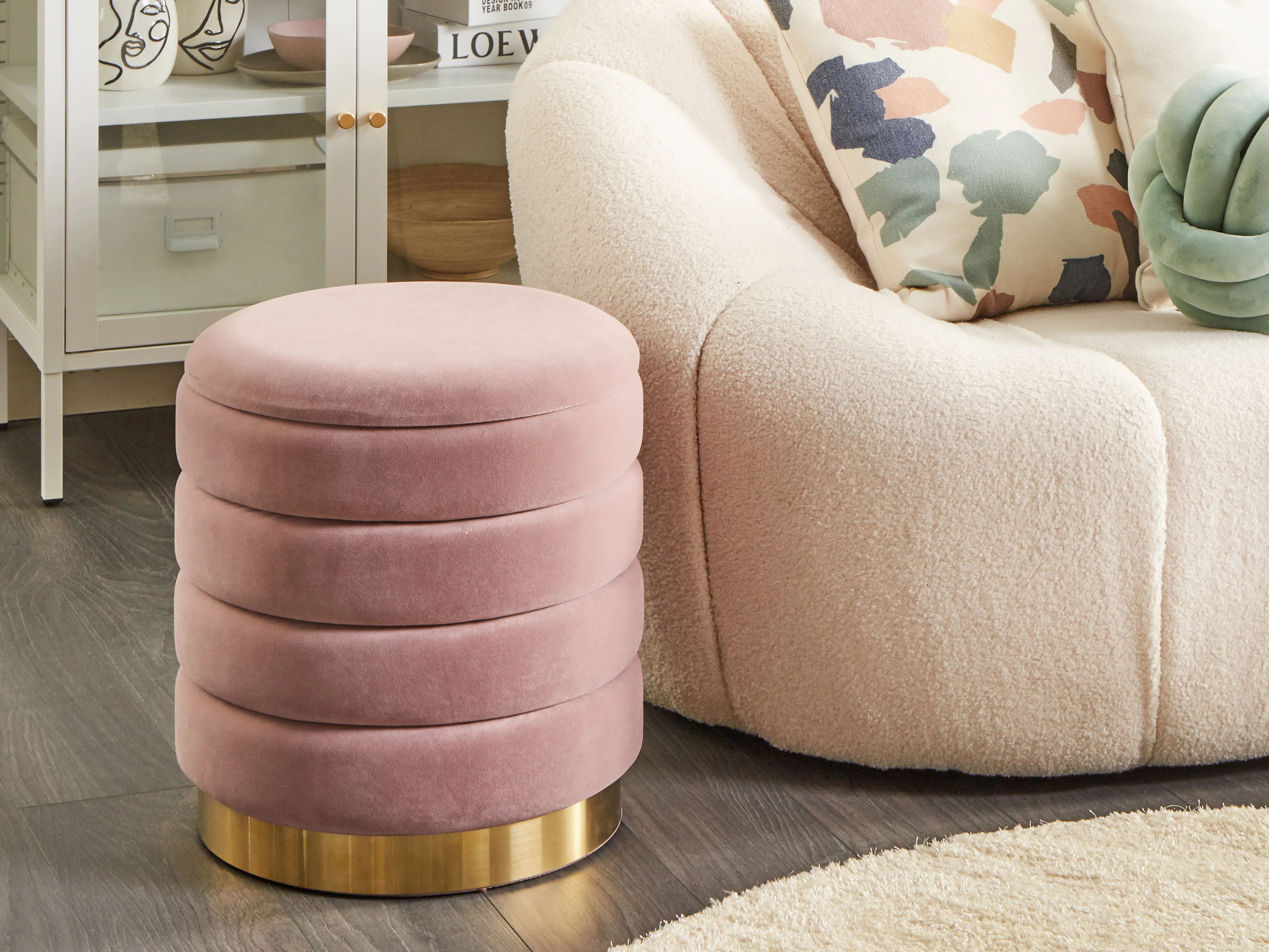 Set van 2 opbergpoefs GARLAND Fluweel Roze