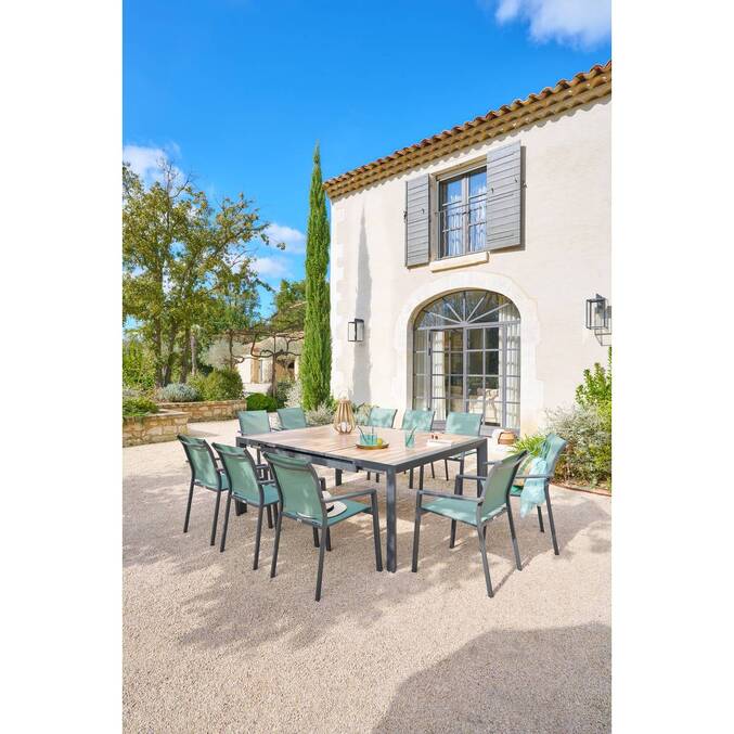 Table de jardin carré EVASION Effet bois Honey / Graphite