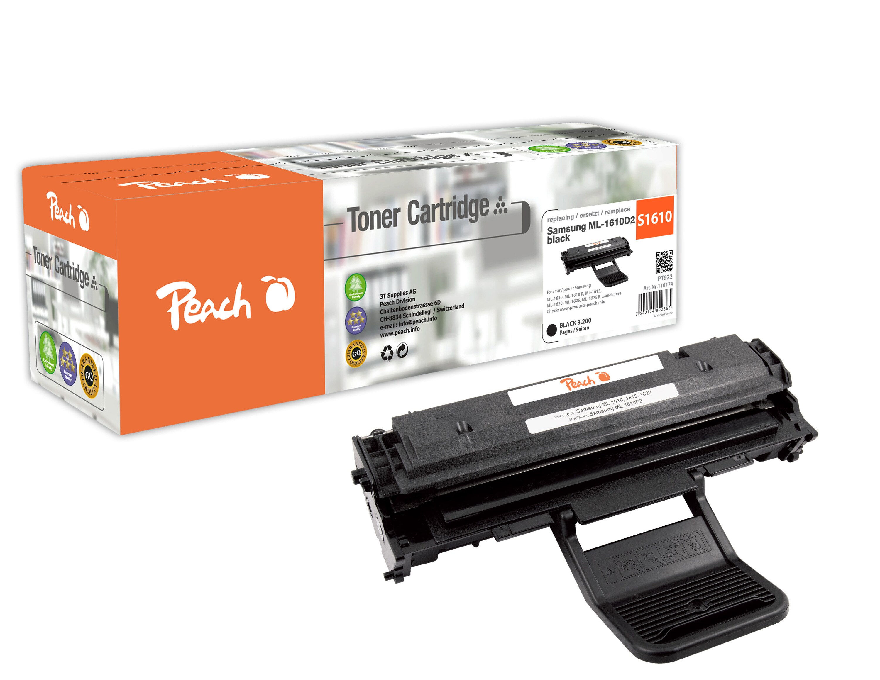 Peach S119Toner bk ersetzt Samsung MLT-D119S/ELS, SU863A für z.B. Samsung ML -1610, Samsung ML -1610 R, Samsung ML -1615, Samsung ML -1620 (wiederaufbereitet)