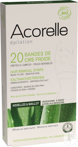 Acorelle Épilation Bandes De Cire Froide Aisselles Et Maillot Bio Pièces 2x10