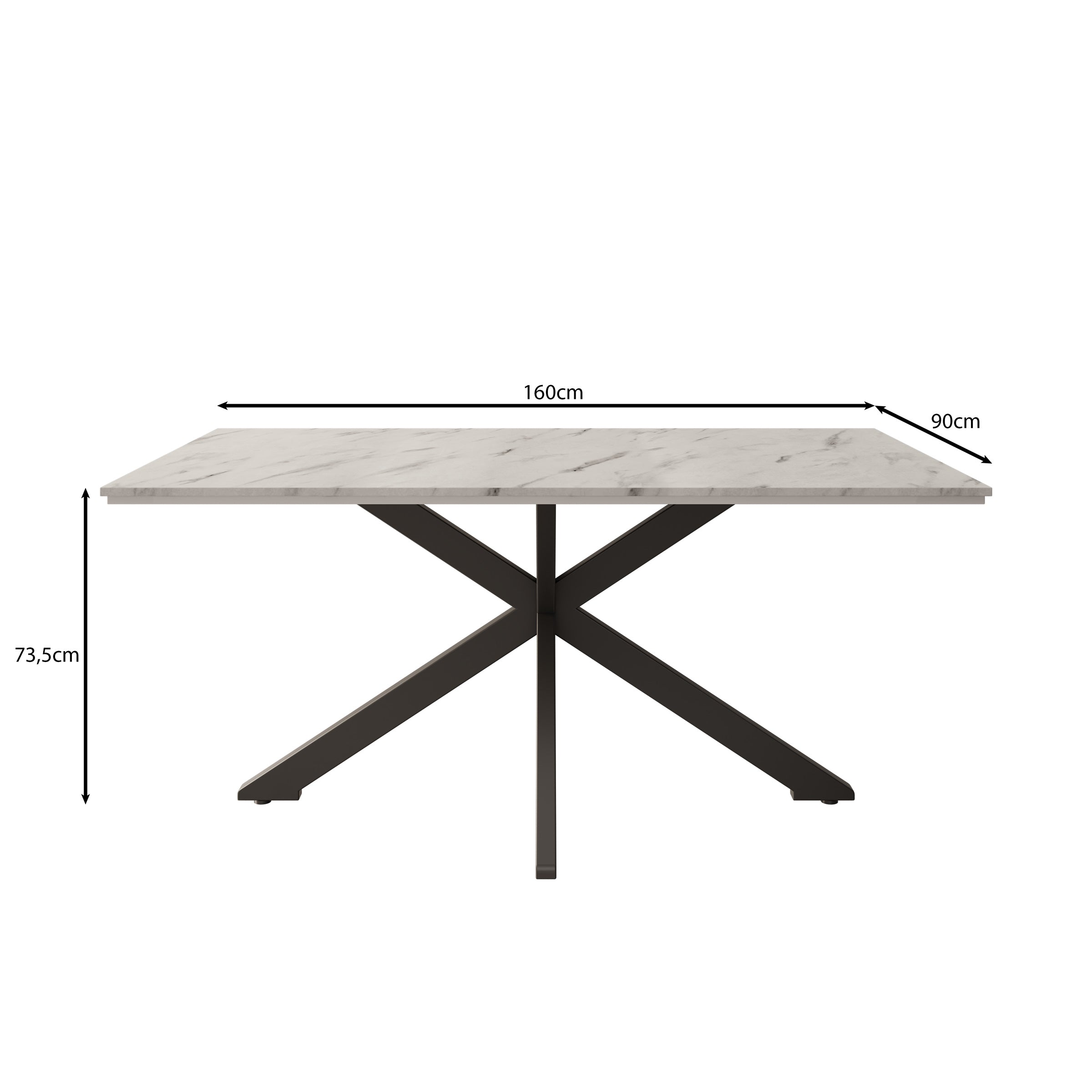 Wabe - Eetkamertafel - Zwart marmerlook - 160x90x74 cm
