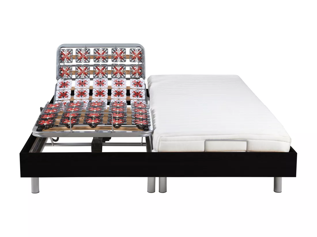 Lit électrique de relaxation tout plots + matelas latex - 2 x 70 x 190 cm - Noir - CASSIOPEE III de YSMÉE