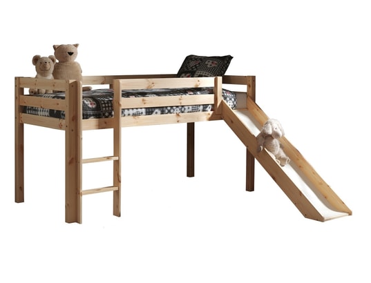 TERRE DE NUIT - Lit mezzanine avec toboggan bois naturel 90 x 200